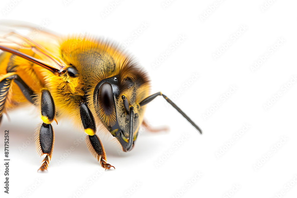 Macro Shot of Honeybee on White Surface with Copy Space. Macro Shot of Honeybee on White Surface with Copy Space.