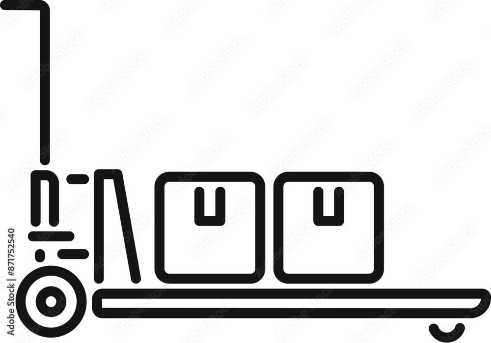 Simple icon of a warehouse worker carrying goods using a hand truck Simple icon of a warehouse worker carrying goods using a hand truck