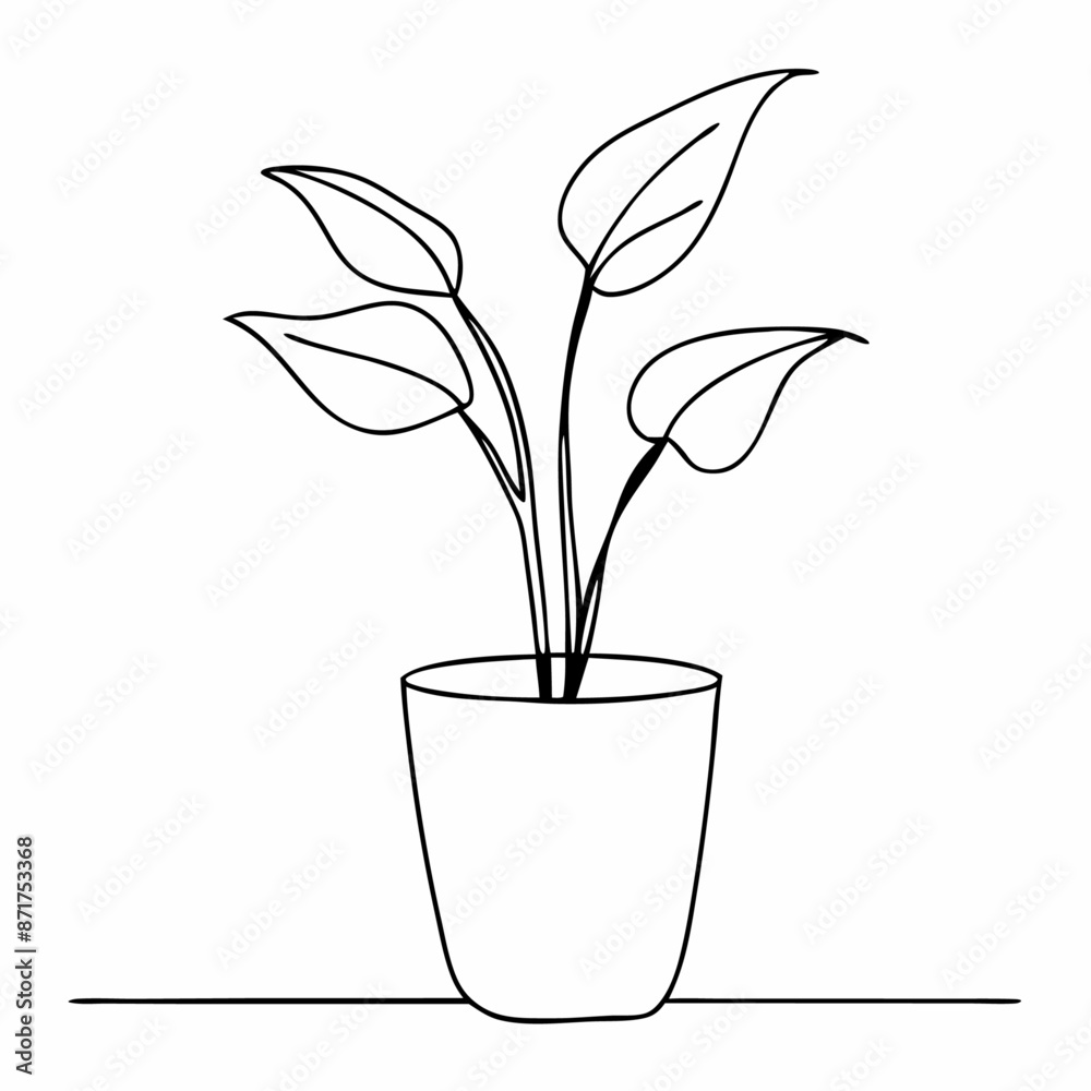 line drawing of potted plant, line art vector illustration (3) line drawing of potted plant, line art vector illustration (3)
