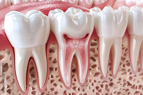 Illustration of cavity progression in a tooth, educational graphic