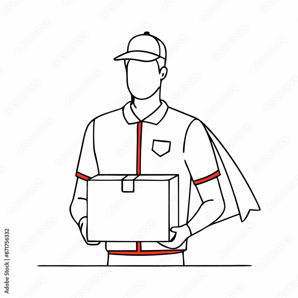single line drawing of a delivery person holding a parcel in a line art vector illustration style (4) single line drawing of a delivery person holding a parcel in a line art vector illustration style (4)