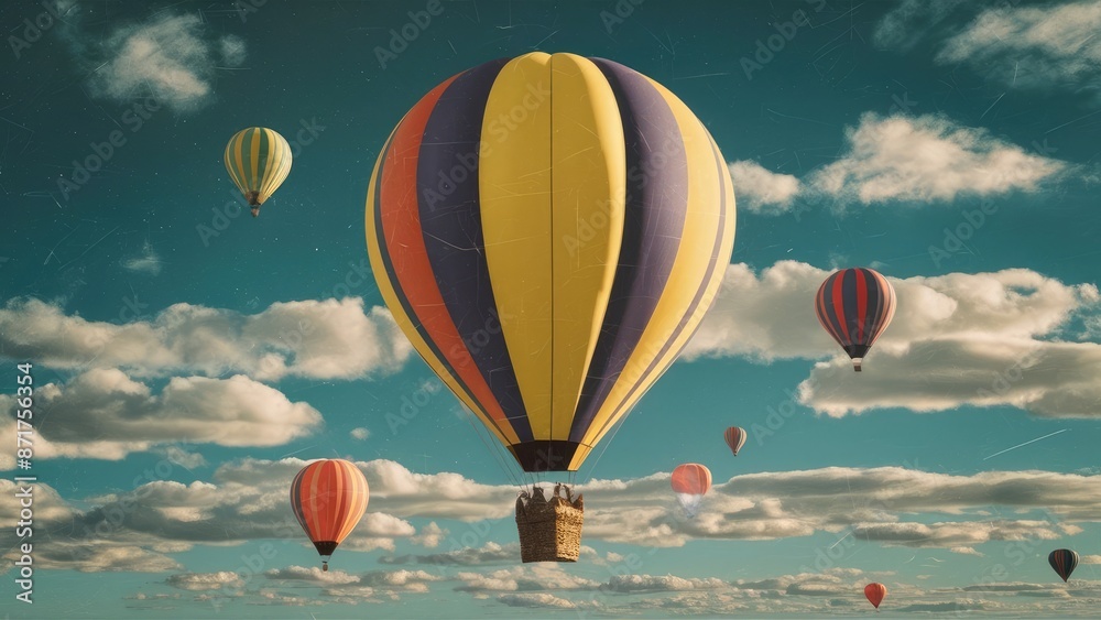Fototapeta premium Cloud Voyagers: A Panorama of Floating Balloons..