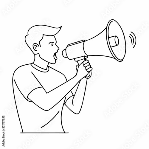 single line drawing of a man with a megaphone in a line art vector illustration style, isolated on a white background (10)