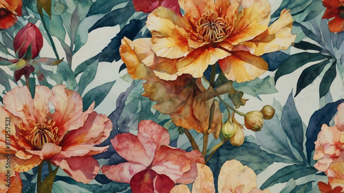 Wallpaper Mural Watercolor painting:  Fragmented floral impressions: Depict abstract flowers fragmented into multiple pieces, challenging traditional perceptions of form and representation Torontodigital.ca