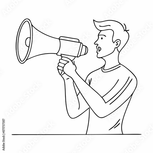 single line drawing of a man with a megaphone in a line art vector illustration style, isolated on a white background (28)