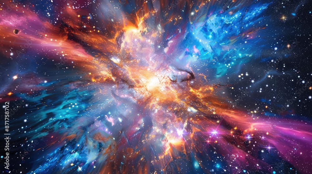 wide angle Stunning science image of star big bang phonomenon aginst colorful galaxy. astronomy scientific look and feel like in national geography book. wide angle Stunning science image of star big bang phonomenon aginst colorful galaxy. astronomy scientific look and feel like in national geography book.