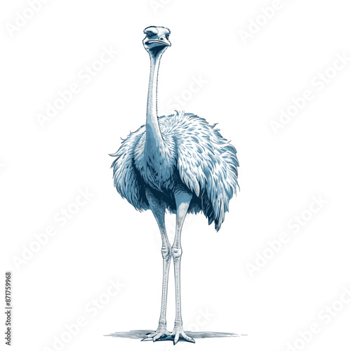Emu Birds Engraved Hand Drawn Illustration 