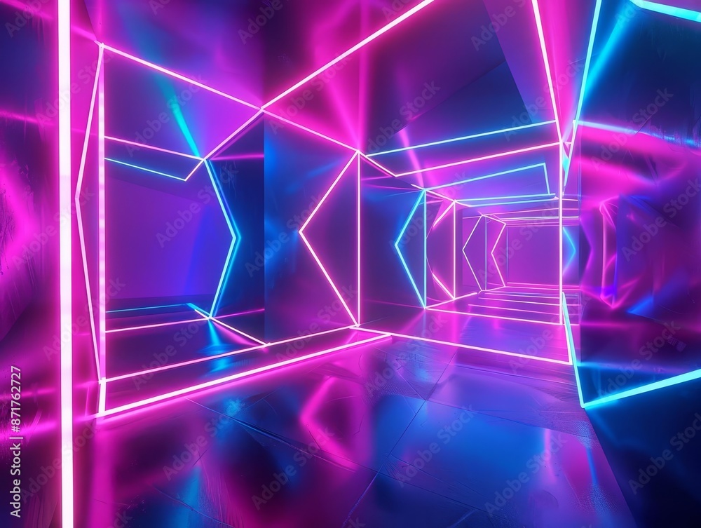 Fototapeta premium Abstract neon geometric shapes, 3D rendering, bright colors, modern