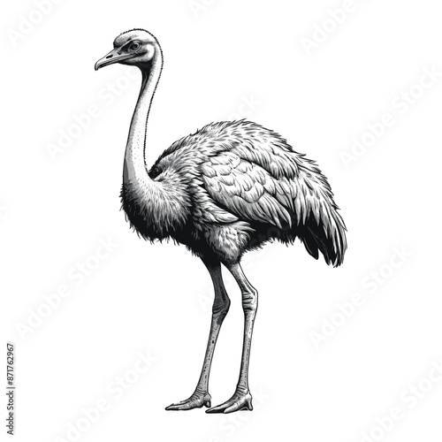 Hand Drawn Emu Bird Engraved Illustration