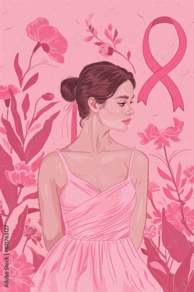 Woman in pink dress with ribbon Woman in pink dress with ribbon
