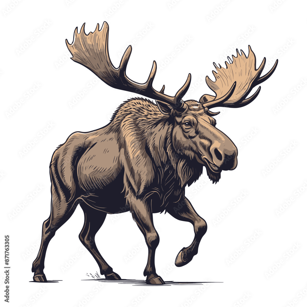 Fototapeta premium Hand Drawn Moose Engraved Illustration