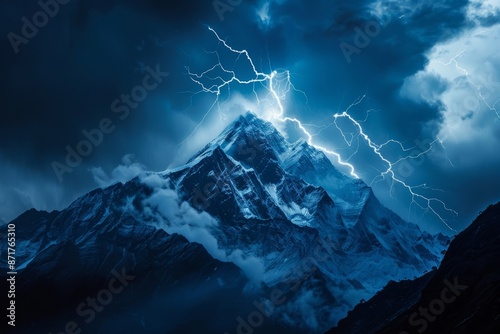 Lightning Striking a Majestic Mountain Peak