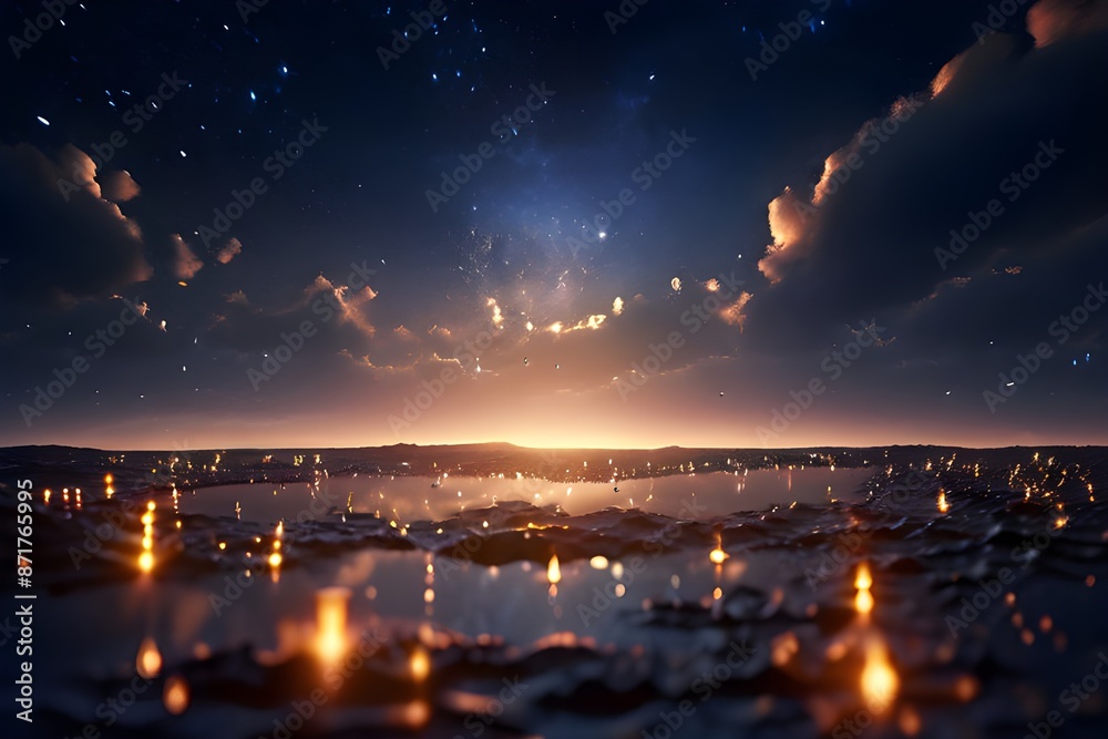 Picture shot towards the sky in the middle of the night, beautiful view with lots of starts Picture shot towards the sky in the middle of the night, beautiful view with lots of starts