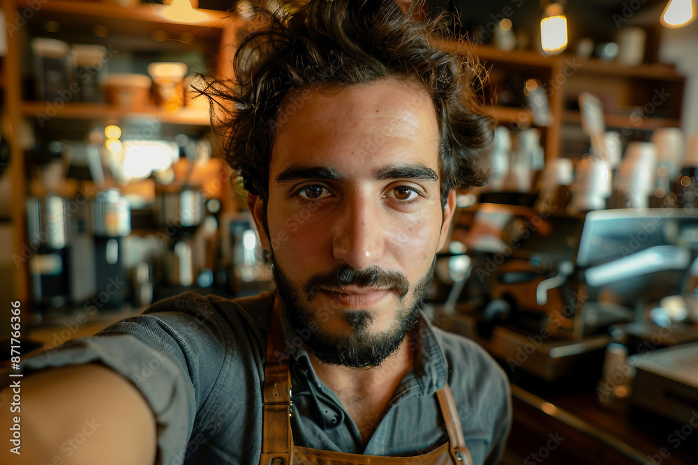 Modern classic interior coffee shop with friendly barista tasty takeout drink, Generative AI Modern classic interior coffee shop with friendly barista tasty takeout drink, Generative AI