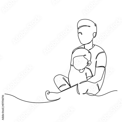 Happy father's day, Continuous one line drawing of father and son, design vector graphic illustration.
