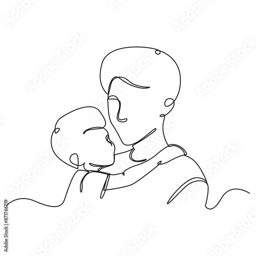 Happy father's day, Continuous one line drawing of father and son, design vector graphic illustration.
