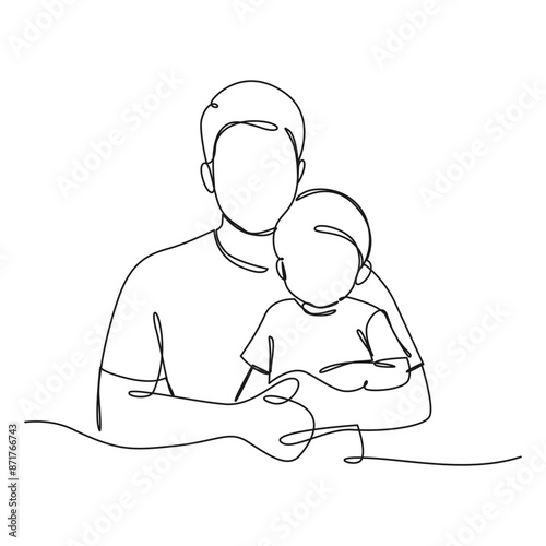 Happy father's day, Continuous one line drawing of father and son, design vector graphic illustration.