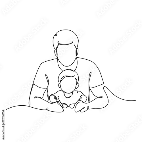 Happy father's day, Continuous one line drawing of father and son, design vector graphic illustration.