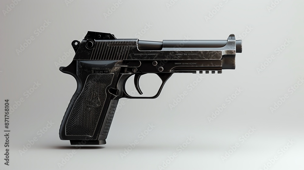 Flat Side View of Desert Eagle Handgun Detailed illustration showing sleek design and powerful presence white studio background, photoreal render Flat Side View of Desert Eagle Handgun Detailed illustration showing sleek design and powerful presence white studio background, photoreal render