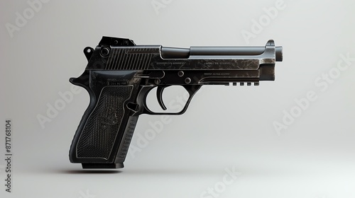 Flat Side View of Desert Eagle Handgun Detailed illustration showing sleek design and powerful presence white studio background, photoreal render photo