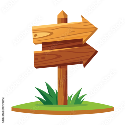 3d wooden sign, realistic blank signboard on road for pointing direction