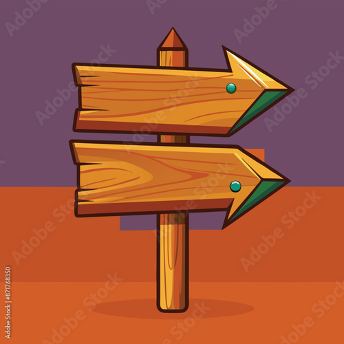 3d wooden sign, realistic blank signboard on road for pointing direction