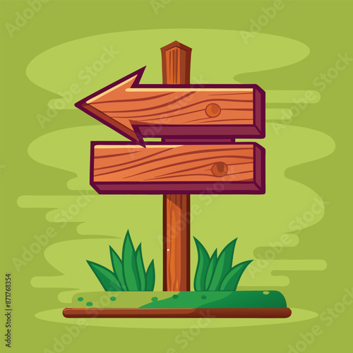 3d wooden sign, realistic blank signboard on road for pointing direction