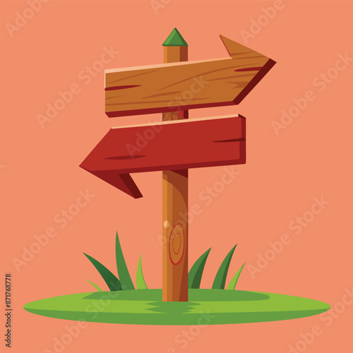3d wooden sign, realistic blank signboard on road for pointing direction