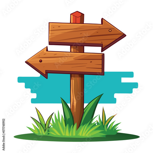 3d wooden sign, realistic blank signboard on road for pointing direction