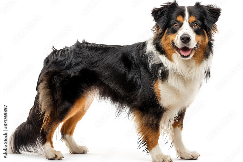 Big happy Australian Shepherd dog standing isolated on white background Big happy Australian Shepherd dog standing isolated on white background