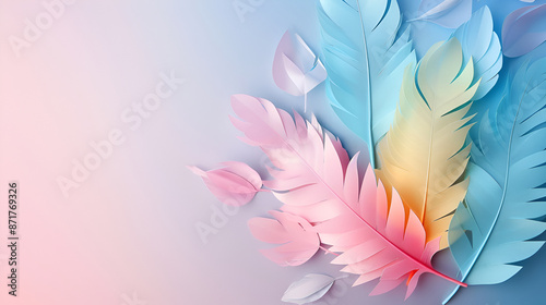Beautiful color feathers as background, feather texture pattern, feather wallpaper,Colorful feathers as a background, Texture, Close-up,Beautiful color feathers on color background with copy space
