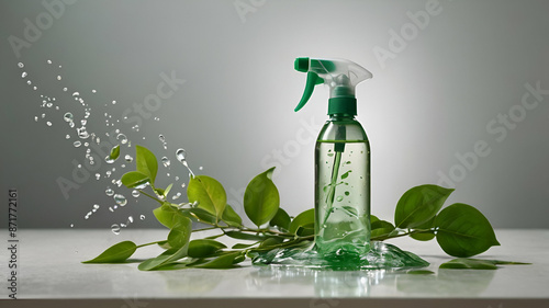 An eco friendly cleaning concept showcasing a spray botttle on white background, A copy space for text photo