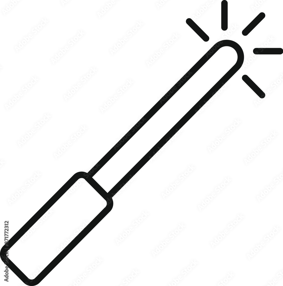 Simple magic wand with glowing tip is spreading sparkles and conjuring Simple magic wand with glowing tip is spreading sparkles and conjuring