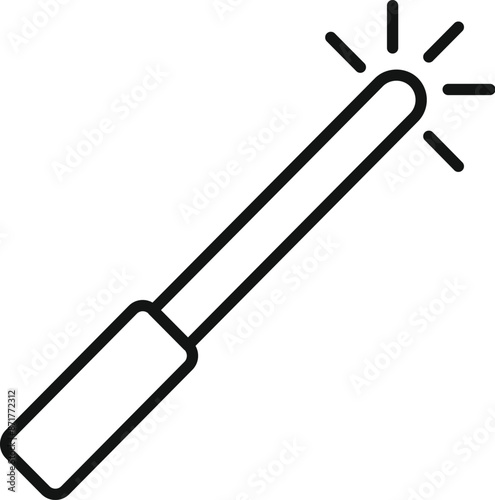 Simple magic wand with glowing tip is spreading sparkles and conjuring