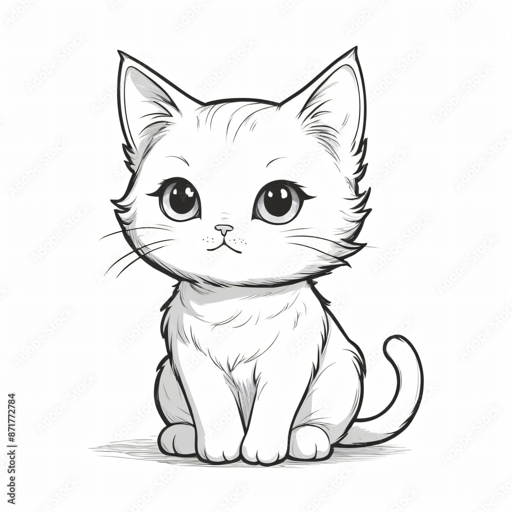 Cute kitty cat pet outline continuous hand drawn line art, clothing print Cute kitty cat pet outline continuous hand drawn line art, clothing print