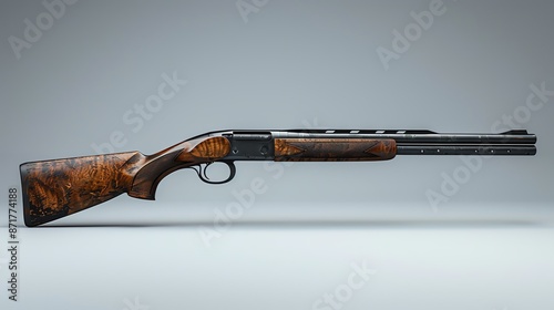 Flat Side View of Remington 870 Shotgun Highlighting robust construction and reliability for hunting and tactical usewhite studio background, photoreal render photo