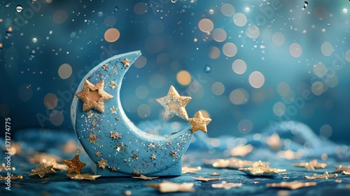 Charming moonshaped gift box with starry decorations, perfect for nighttime celebrations, baby showers, and celestialthemed events Includes space for text Dreamy design photo