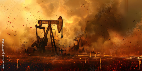 Oil pumps extracting oil background- Ai Generated