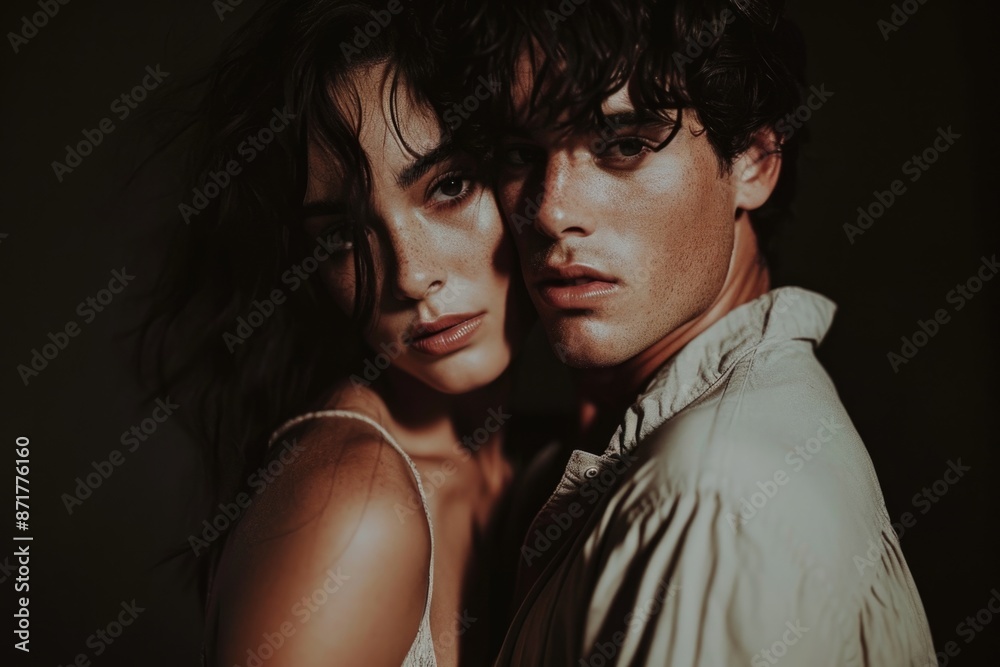 Intimate Couple Embracing in Elegant Attire Intimate Couple Embracing in Elegant Attire