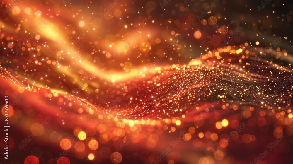 Fototapeta premium Glowing Red and Gold Sparkle Background with Bokeh Effect