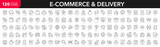 E-Commerce and delivery line icons set. Delivery methods, shopping, online shop, courier, marketing, store, price, order tracking, box - stock vector.