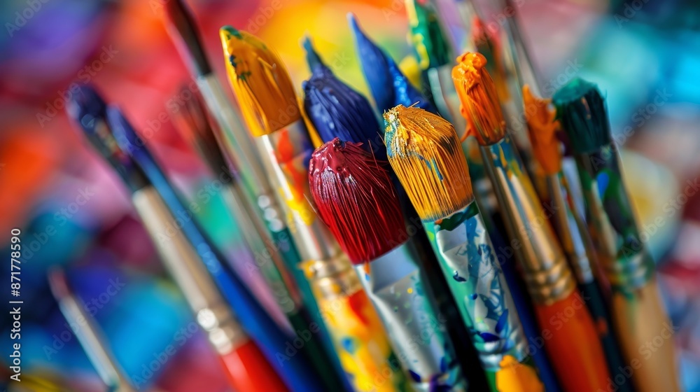 Obraz premium A bunch of paintbrushes with different colors and sizes