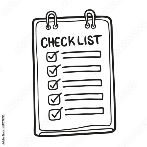 Doodle checklist set. To do, task list with check mark vector illustration. Hand drawn sketch style memo page.