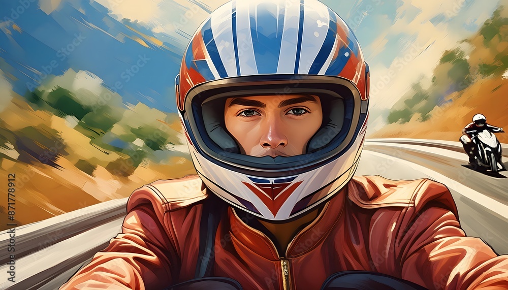 digital art racer helmet driving track digital art racer helmet driving track