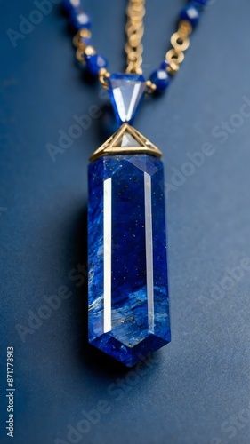 a single lapis lazuli crystal is featured on a pure bl background photo