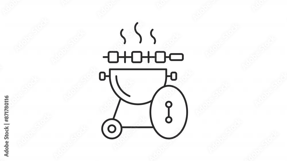 Animated gas grill icon. Outdoor party line animation. Moving kebab, evaporating. Barbecue food, grilling. Black illustration on white background. HD video with alpha channel. Motion graphic Animated gas grill icon. Outdoor party line animation. Moving kebab, evaporating. Barbecue food, grilling. Black illustration on white background. HD video with alpha channel. Motion graphic