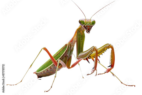 Praying Mantis Close-Up on White Background