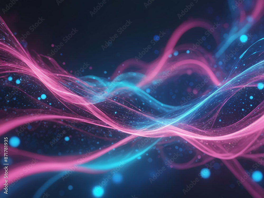 Digital abstract design, pink and blue hues, bokeh lights, flowing patterns, high-definition, futuristic feel Digital abstract design, pink and blue hues, bokeh lights, flowing patterns, high-definition, futuristic feel