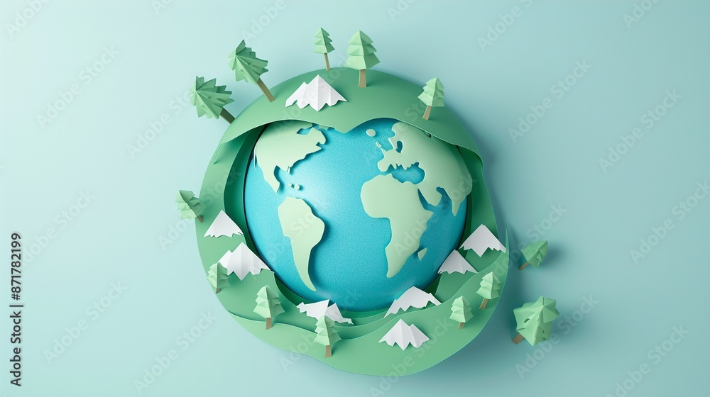 A paper cut globe with trees rivers A paper cut globe with trees rivers