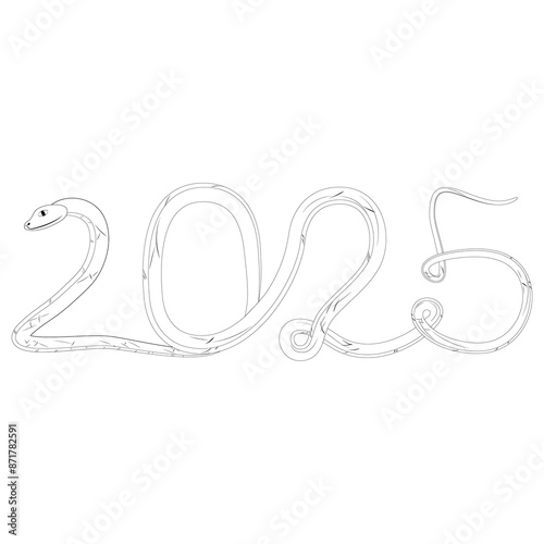 Chinese 2025 Contour New Year Numeric. Zodiac Asia Sithouette Snake